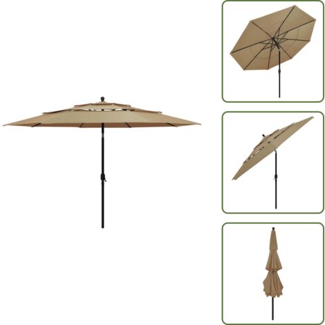 The Living Store Sombrilla jardín de 3 niveles con palo de aluminio taupe 3,5 m - Sombrilla de 3 niveles