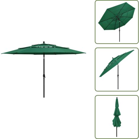 The Living Store Sombrilla jardín de 3 niveles con palo de aluminio verde 3,5 m - Sombrilla de 3 niveles