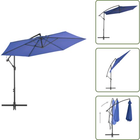 The Living Store Sombrilla voladiza con poste de aluminio azul 300 cm - Sombrilla de jardín