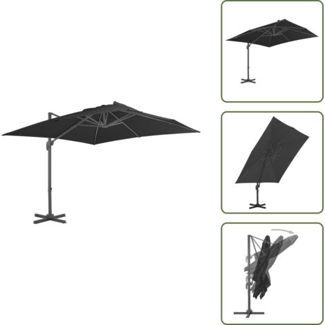 The Living Store Sombrilla voladiza de jardín con poste de aluminio negro 3x3 m - Sombrilla de jardín