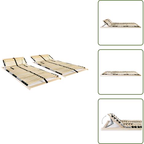 The Living Store Somieres de láminas con 28 listones 7 zonas 2 uds 80x200 cm - Somier de madera