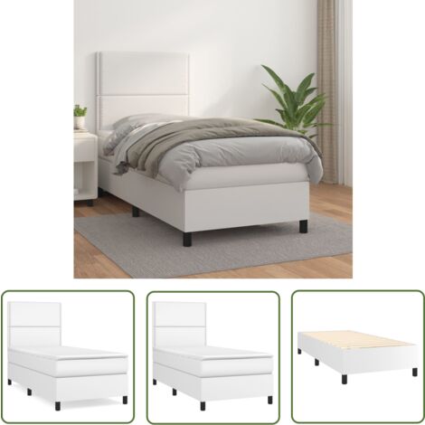 The Living Store Sommier à lattes de lit avec matelas Blanc 100x200cm Similicuir - Lit Plateforme - Lit Double - Literie Blanche - Matelas Ressorts Ensachés - Tête De Lit Ajustable