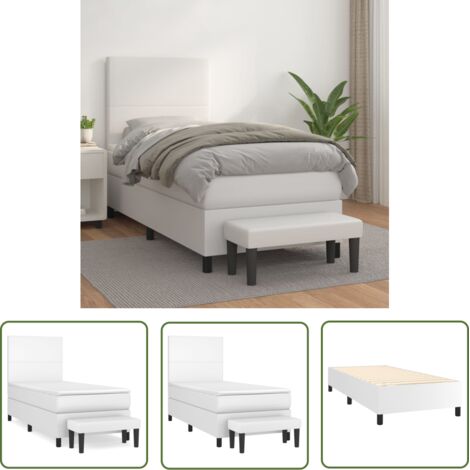 The Living Store Sommier à lattes de lit avec matelas Blanc 90x200 cm Similicuir - Lit Plateforme - Lit Double - Lit Design - Literie Blanche - Matelas À Ressorts Ensachés