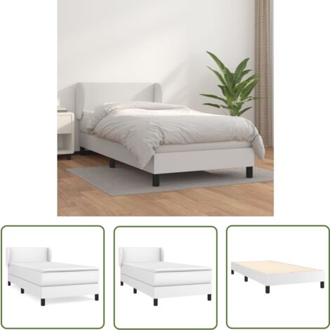The Living Store Sommier à lattes de lit avec matelas Blanc 90x200 cm Similicuir - Lit Plateforme - Lit Double - Literie Blanche - Chambre À Coucher - Meuble Design