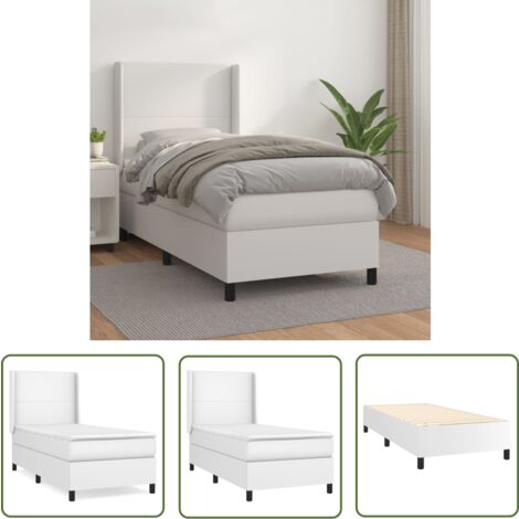 The Living Store Sommier à lattes de lit avec matelas Blanc 90x200 cm Similicuir - Lit Plateforme - Lit Double - Literie Blanche - Matelas À Ressorts Ensachés - Tête De Lit Ajustable