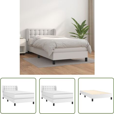 The Living Store Sommier à lattes de lit avec matelas Blanc 90x200 cm Similicuir - Lit Plateforme - Lit Double - Literie - Chambre À Coucher - Meuble De Rangement