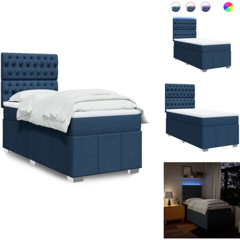 The Living Store Sommier à lattes de lit avec matelas Bleu 100x200 cm Tissu - Matelas à ressorts ensachés