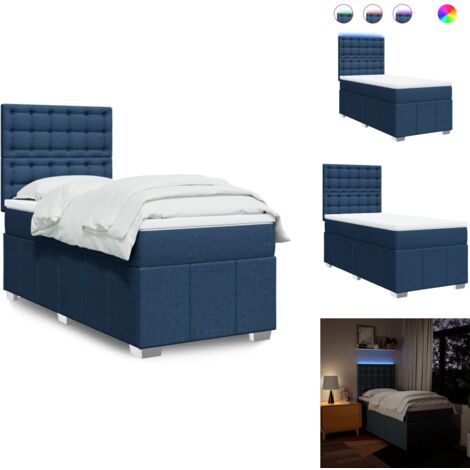 The Living Store Sommier à lattes de lit avec matelas Bleu 100x200 cm Tissu - Matelas à ressorts ensachés