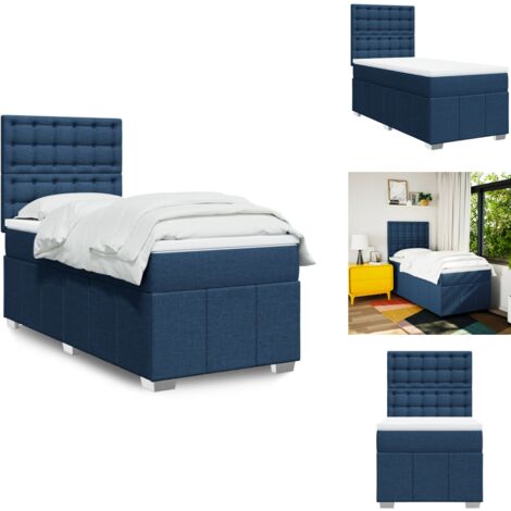 The Living Store Sommier à lattes de lit avec matelas Bleu 100x200 cm Tissu - Sommeil réparateur