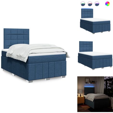 The Living Store Sommier à lattes de lit avec matelas Bleu 120x200 cm Tissu - Matelas à ressorts ensachés