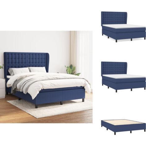 The Living Store Sommier à lattes de lit avec matelas Bleu 140x190 cm Tissu - Matelas à ressorts ensachés