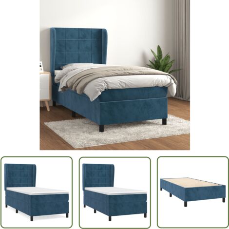 The Living Store Sommier à lattes de lit avec matelas Bleu foncé 90x200 cm - Lit Plateforme - Lit Double - Lit Velours - Lit Design - Literie