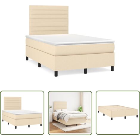The Living Store Sommier à lattes de lit avec matelas crème 120x190 cm tissu - Lit Double - Lit Tapissier - Literie - Chambre À Coucher - Matelas À Ressorts Ensachés
