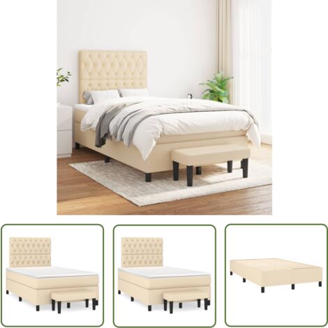 The Living Store Sommier à lattes de lit avec matelas Crème 120x200 cm Tissu - Lit Plateforme - Lit Double - Matelas À Ressorts Ensachés - Têtière Ajustable - Banc Rangement