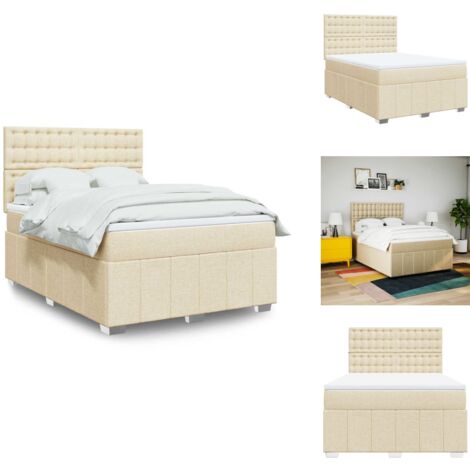 The Living Store Sommier à lattes de lit avec matelas Crème 140x190 cm Tissu - Matelas à ressorts ensachés