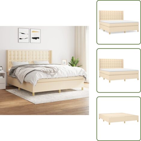 The Living Store Sommier à lattes de lit avec matelas Crème 160x200 cm Tissu - Matelas à ressorts ensachés
