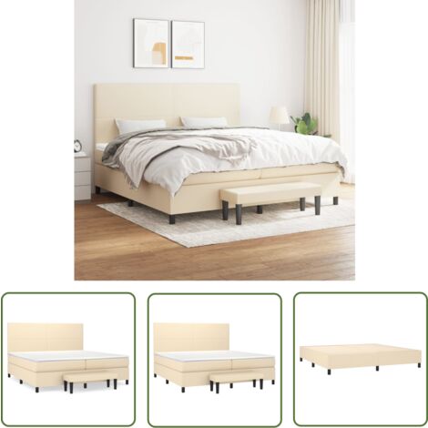 The Living Store Sommier à lattes de lit avec matelas Crème 200x200 cm Tissu - Lit Plateforme - Lit Double - Matelas Ressorts Ensachés - Têtière Ajustable - Banc Rangement