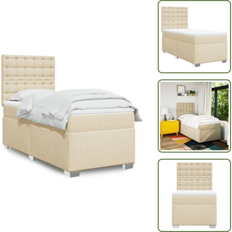 The Living Store Sommier à lattes de lit avec matelas Crème 80x200 cm Tissu - Lit Double - Lit Plateforme - Matelas À Ressorts Ensachés - Literie - Chambre À Coucher