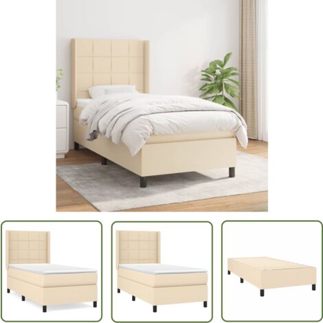 The Living Store Sommier à lattes de lit avec matelas Crème 80x200 cm Tissu - Lit Plateforme - Lit Double - Literie - Matelas À Ressorts Ensachés - Têtière Ajustable