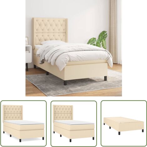 The Living Store Sommier à lattes de lit avec matelas Crème 80x200 cm Tissu - Lit Plateforme - Lit Tapissier - Lit Double - Literie - Chambre À Coucher