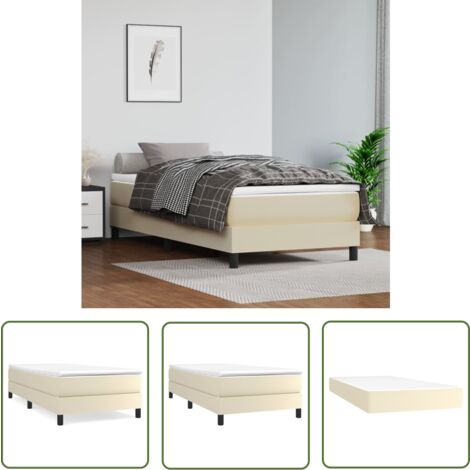 The Living Store Sommier à lattes de lit avec matelas Crème 90x200 cm Similicuir - Lit Plateforme - Lit Double - Matelas À Ressorts Ensachés - Simili Cuir - Literie