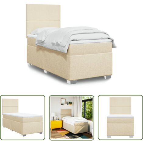 The Living Store Sommier à lattes de lit avec matelas Crème 90x200 cm Tissu - Lit Double - Literie - Matelas À Ressorts Ensachés - Tête De Lit Réglable - Surmatelas