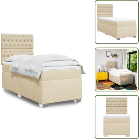 The Living Store Sommier à lattes de lit avec matelas Crème 90x200 cm Tissu - Lit Double - Literie - Matelas - Sommier - Chambre À Coucher