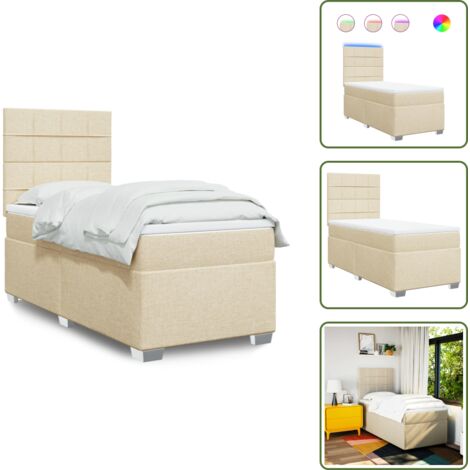 The Living Store Sommier à lattes de lit avec matelas Crème 90x200 cm Tissu - Lit Plateforme - Lit Double - Lit Design - Lit Moderne - Matelas À Ressorts Ensachés