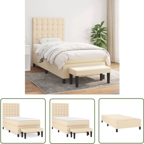 The Living Store Sommier à lattes de lit avec matelas Crème 90x200 cm Tissu - Lit Plateforme - Lit Double - Literie - Matelas À Ressorts Ensachés - Têtière Ajustable