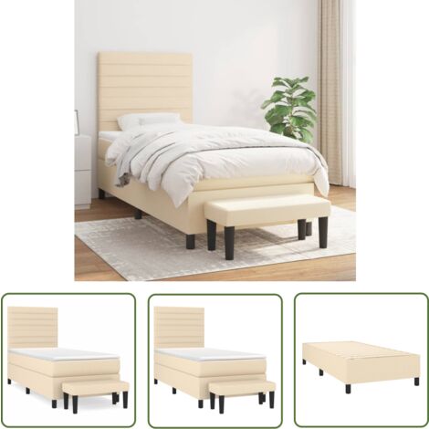 The Living Store Sommier à lattes de lit avec matelas Crème 90x200 cm Tissu - Lit Plateforme - Lit Double - Literie - Matelas À Ressorts Ensachés - Têtière Ajustable