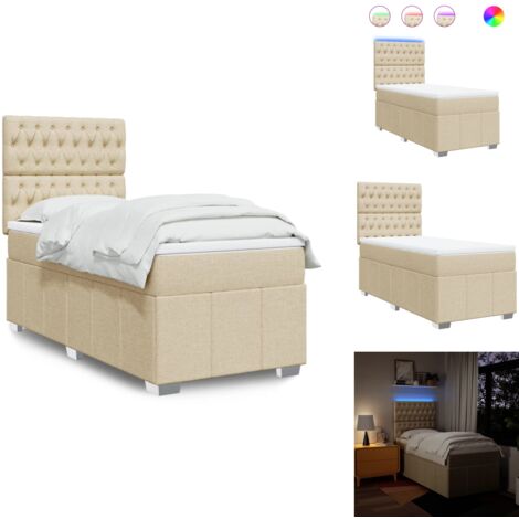 The Living Store Sommier à lattes de lit avec matelas Crème 90x200 cm Tissu - Matelas à ressorts ensachés