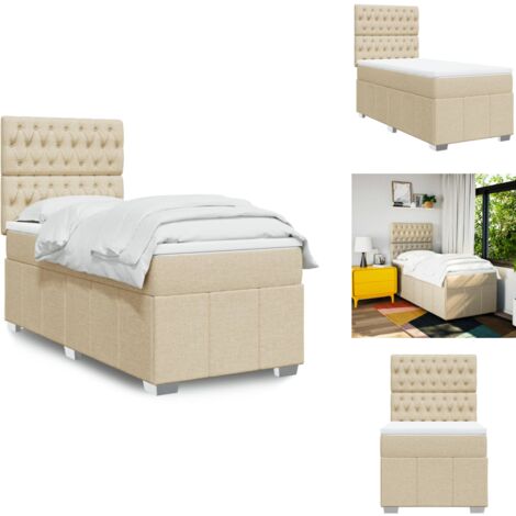 The Living Store Sommier à lattes de lit avec matelas Crème 90x200 cm Tissu - Sommeil réparateur