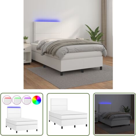 The Living Store Sommier à lattes de lit avec matelas et LED Blanc 120x200 cm - Lit Plateforme - Lit Design - Lit Moderne - Lit Capitonné - Sommier Tapissier