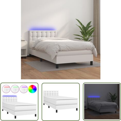 The Living Store Sommier à lattes de lit avec matelas et LED Blanc 90x190cm - Lit Plateforme - Lit Design - Lit Moderne - Lit Capitonné - Lit Avec Rangement