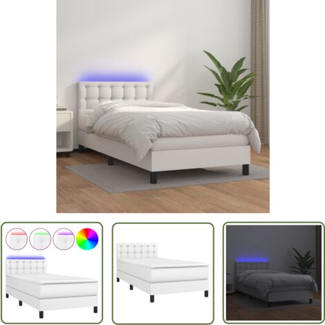 The Living Store Sommier à lattes de lit avec matelas et LED Blanc 90x200cm - Lit Plateforme - Lit Design - Lit Moderne - Lit Capitonné - Lit Avec Rangement
