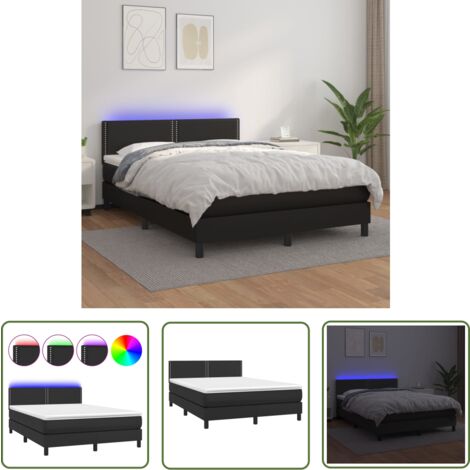 The Living Store Sommier à lattes de lit avec matelas et LED Noir 140x200cm - Lit Plateforme - Lit Design - Lit Moderne - Lit Capitonné - Sommier Tapissier