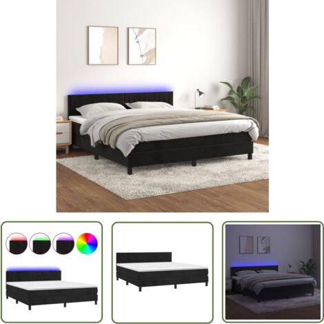The Living Store Sommier à lattes de lit avec matelas et LED Noir 160x200 cm - Lit Plateforme - Lit Capitonné - Lit Design - Lit Double - Sommier Tapissier