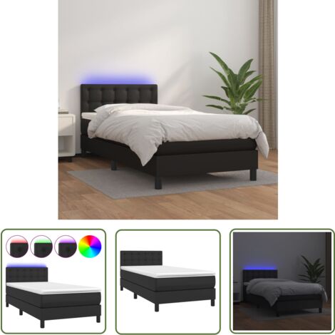 The Living Store Sommier à lattes de lit avec matelas et LED Noir 90x200 cm - Lit Plateforme - Lit Design - Lit Moderne - Lit Capitonné - Lit Avec Rangement