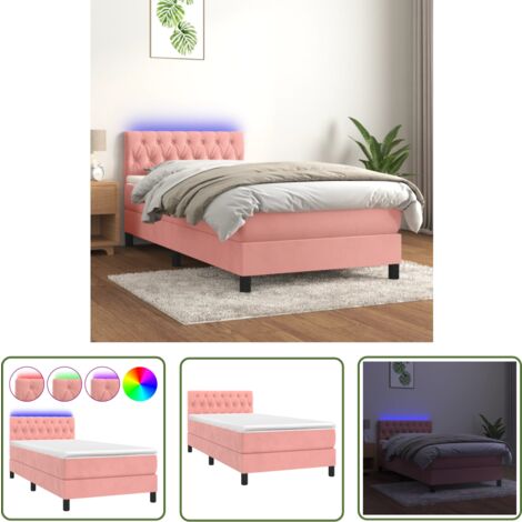 The Living Store Sommier à lattes de lit avec matelas et LED Rose 90x190 cm - Lit Plateforme - Lit Capitonné - Lit Design - Lit Double - Sommier Tapissier