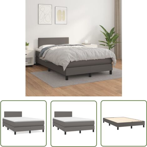 The Living Store Sommier à lattes de lit avec matelas Gris 120x200 cm Similicuir - Lit Plateforme - Lit Double - Matelas À Ressorts Ensachés - Literie - Chambre À Coucher