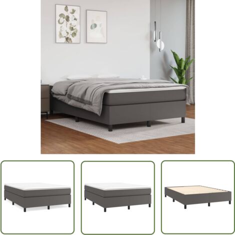 The Living Store Sommier à lattes de lit avec matelas Gris 140x190 cm Similicuir - Lit Tapissier - Lit Double - Matelas À Ressorts Ensachés - Simili Cuir - Literie