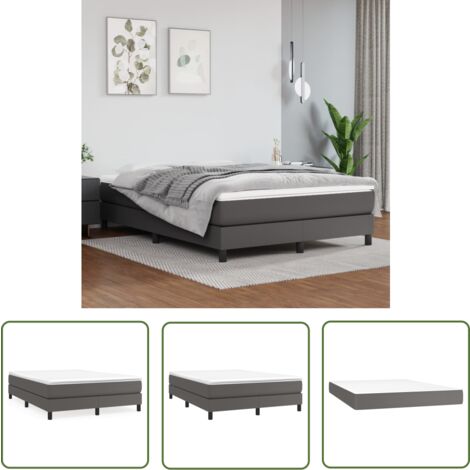 The Living Store Sommier à lattes de lit avec matelas Gris 140x200 cm Similicuir - Lit Plateforme - Lit Double - Matelas À Ressorts Ensachés - Simili Cuir - Literie