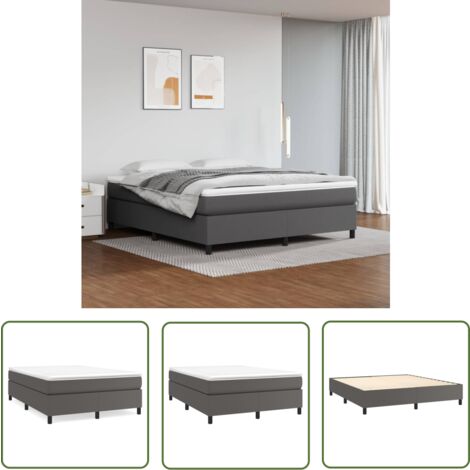 The Living Store Sommier à lattes de lit avec matelas Gris 160x200 cm Similicuir - Lit Tapissier - Lit Double - Matelas À Ressorts Ensachés - Simili Cuir - Literie