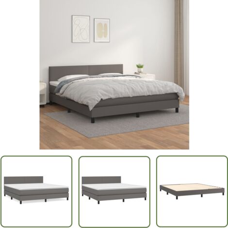The Living Store Sommier à lattes de lit avec matelas Gris 180x200 cm Similicuir - Lit Plateforme - Lit Double - Matelas À Ressorts Ensachés - Tête De Lit Ajustable - Literie