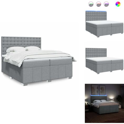 The Living Store Sommier à lattes de lit avec matelas Gris clair 200x200cm Tissu - Matelas à ressorts ensachés