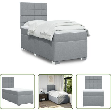 The Living Store Sommier à lattes de lit avec matelas gris clair 80x200 cm tissu - Lit Double - Lit Plateforme - Literie - Matelas À Ressorts Ensachés - Tête De Lit Ajustable