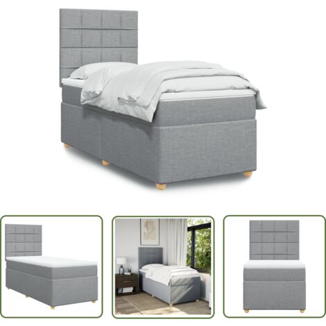 The Living Store Sommier à lattes de lit avec matelas gris clair 80x200 cm tissu - Lit Double - Lit Plateforme - Matelas À Ressorts Ensachés - Literie - Chambre À Coucher