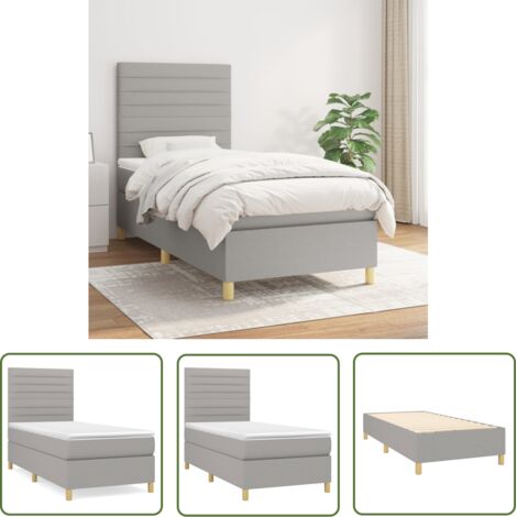 The Living Store Sommier à lattes de lit avec matelas Gris clair 80x200 cm Tissu - Lit Plateforme - Lit Double - Literie - Matelas Ressorts Ensachés - Têtière Ajustable