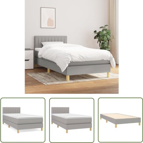 The Living Store Sommier à lattes de lit avec matelas Gris clair 90x200 cm Tissu - Lit Plateforme - Lit Double - Literie - Matelas À Ressorts Ensachés - Têted Lit Ajustable