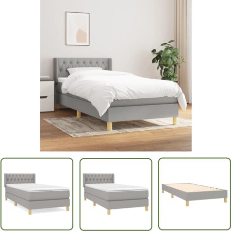 The Living Store Sommier à lattes de lit avec matelas Gris clair 90x200 cm Tissu - Lit Plateforme - Lit Tapissier - Lit Double - Literie - Chambre À Coucher